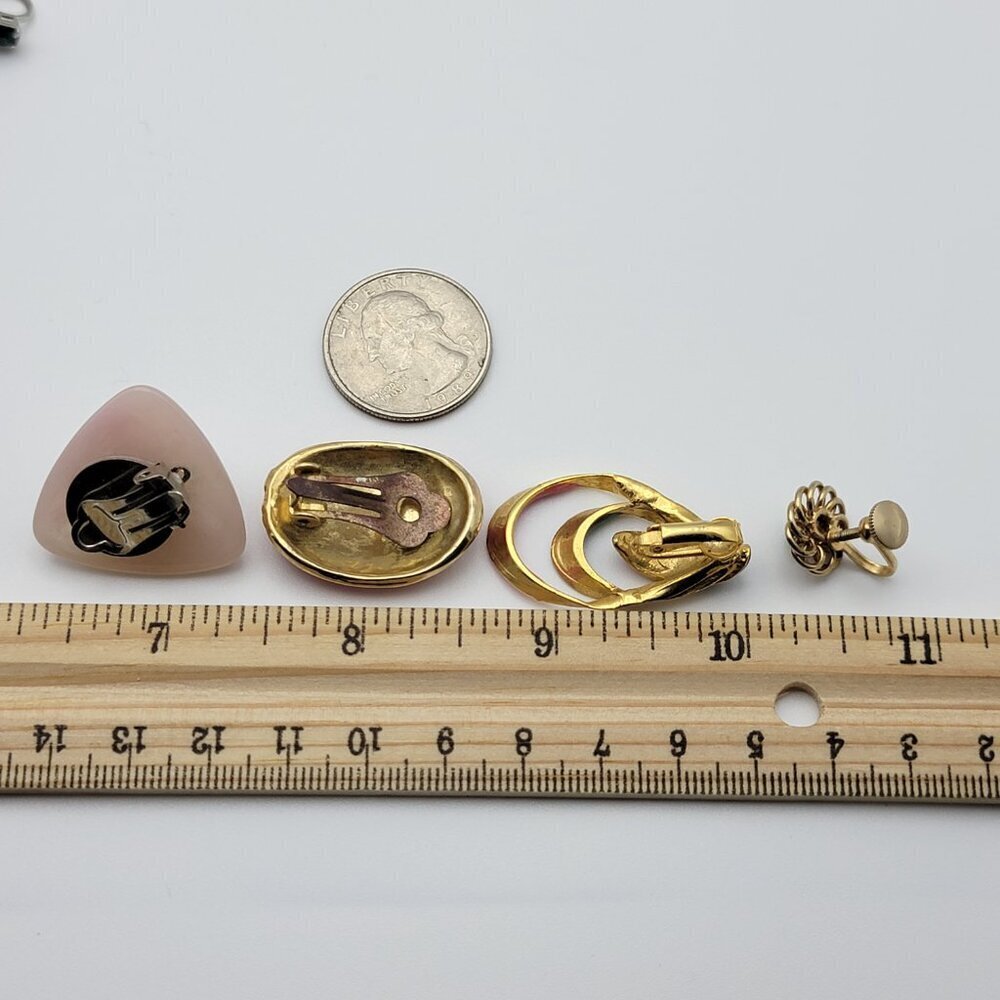 Vintage Clip On/Screw Back Earrings Lot Enamel Crystal Silver Gold Tone 8-Pair - Picture 9 of 10